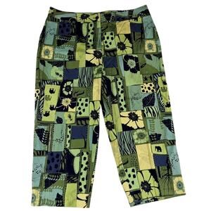 Bette&Court Apple Green Patchwork Capri Pants Size 18 NWT Resort Garden Print
